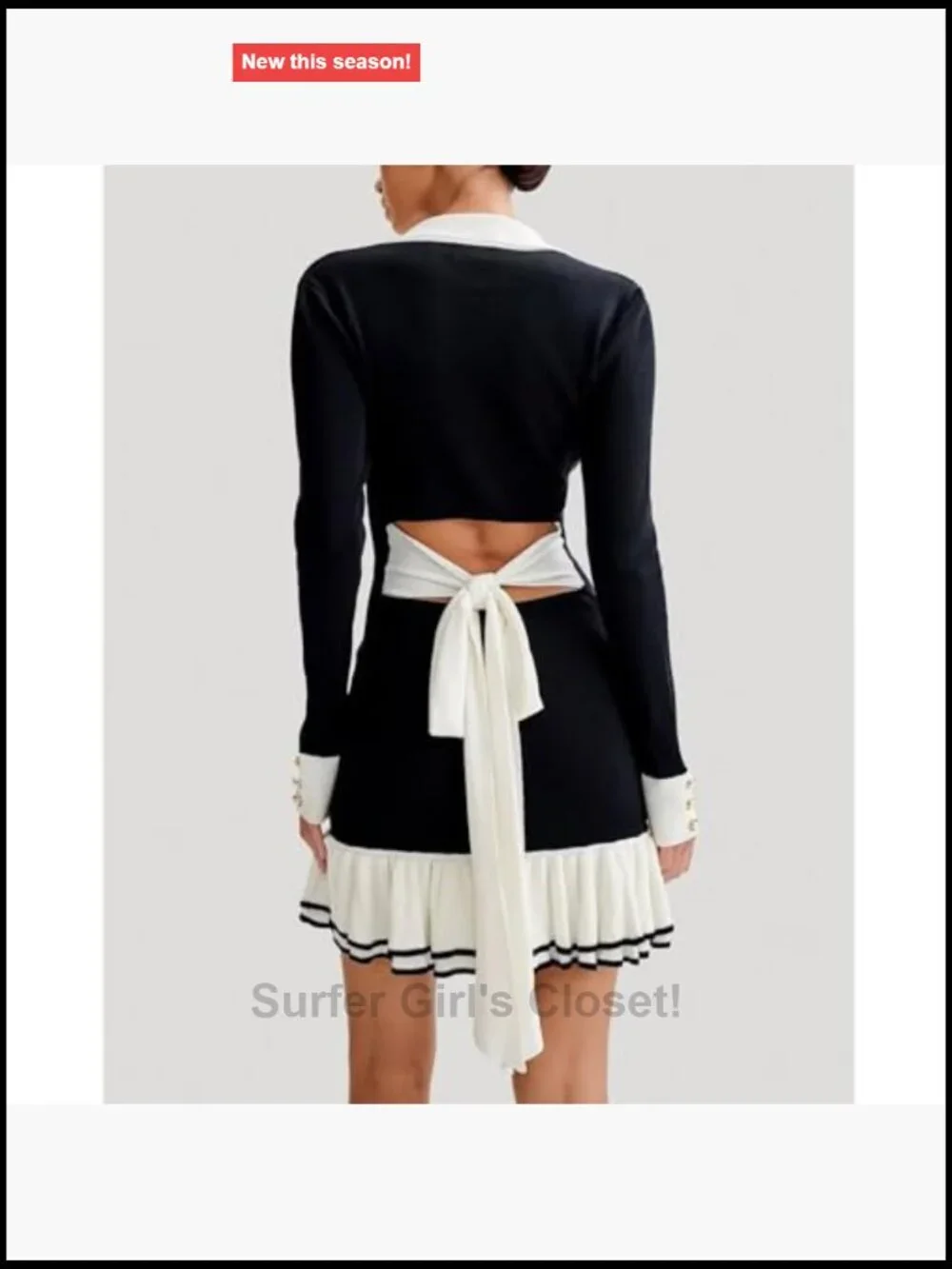 Long Sleeve Ruffle Hem Knit Sweater Dress Collared Back Tie Mini Bodycon Dress